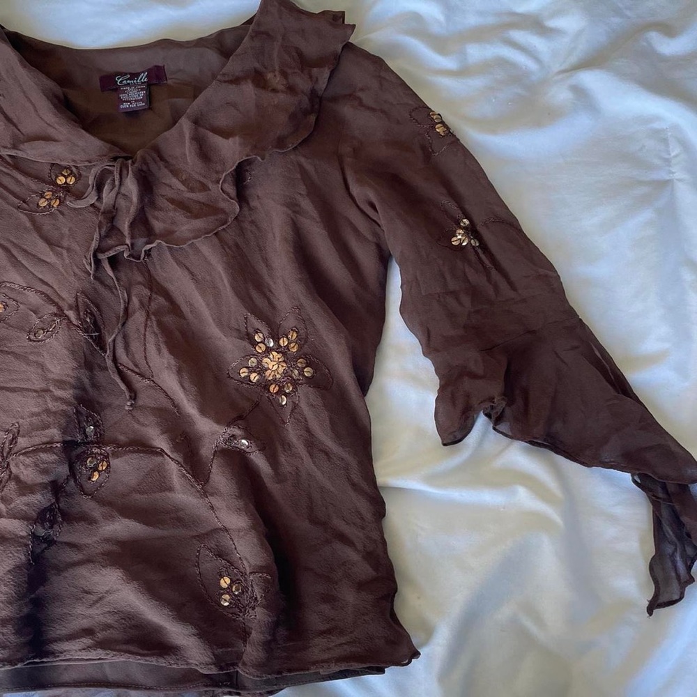 camille la vie brown silk blouse